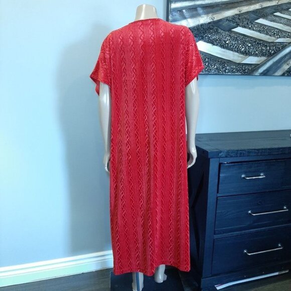Vanity Fair Velvet Nightgown Womens One Size Short Sleeve Dolman Long Kaftan Red - Picture 7 of 11